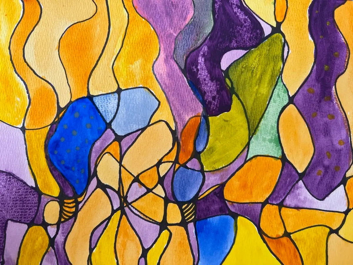 Abstract watercolor painting with bold colors